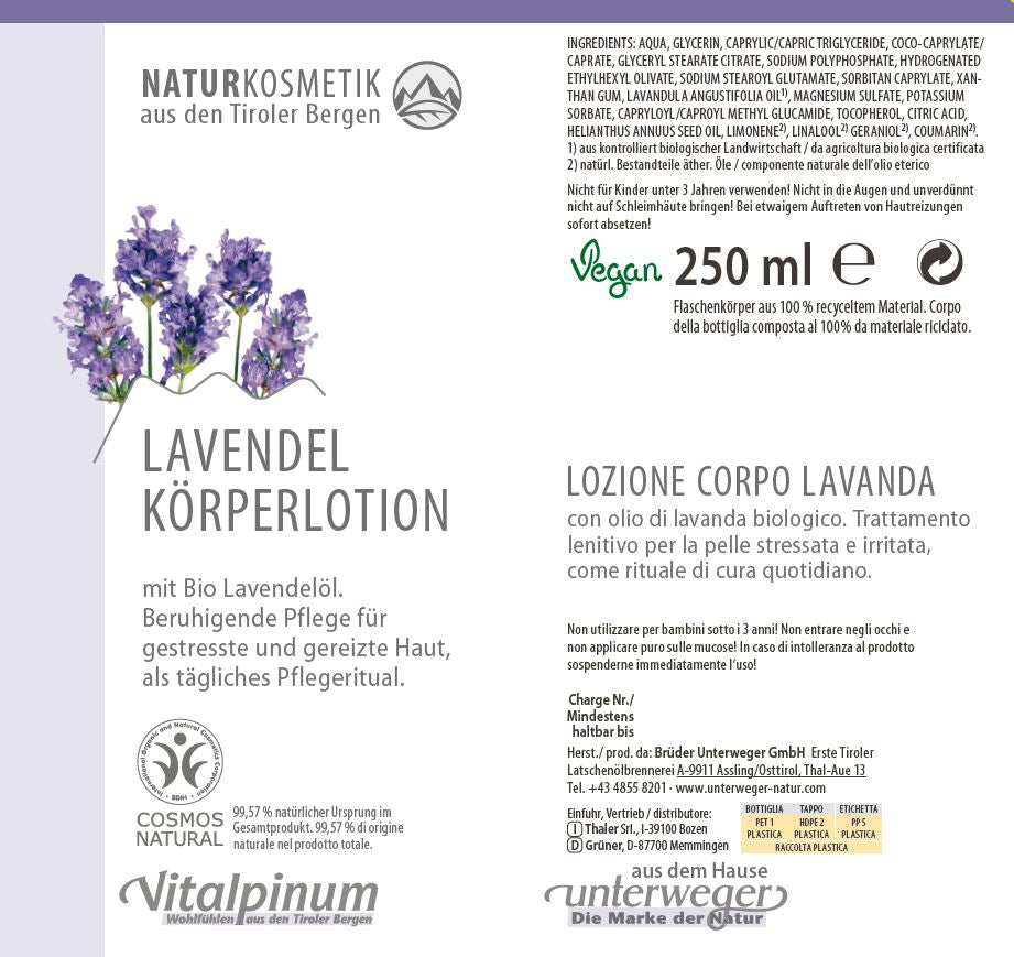 Unterweger Lavendel Körperlotion 250ml – Naturkosmetik mit Bio-Lavendelöl für entspannende Pflege & intensive Feuchtigkeit