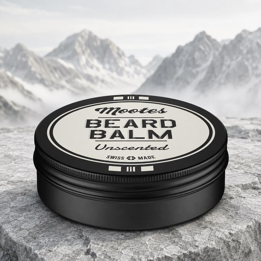 Mootes Beard Balm Unscented in schwarzer Dose – unparfümierte Bartpflege für einen gepflegten und natürlich gestylten Bart.