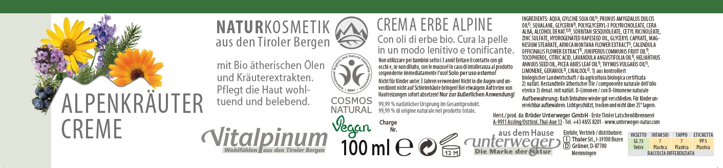 Alpenkräuter Creme – Naturkosmetik mit Arnika & Fichte von Unterweger