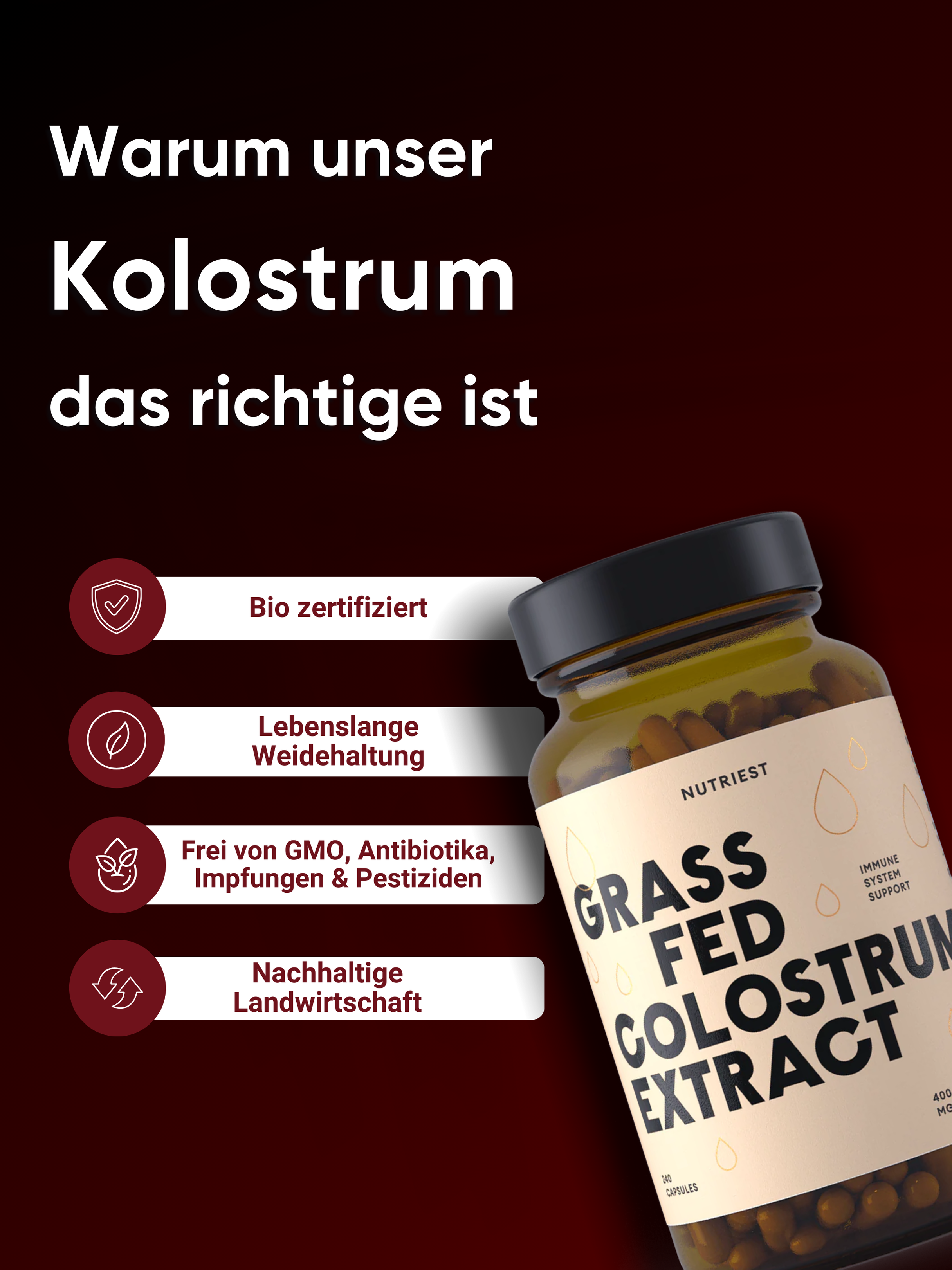 Getrocknetes Bio Weiderind Kolostrum Extrakt in Kapseln