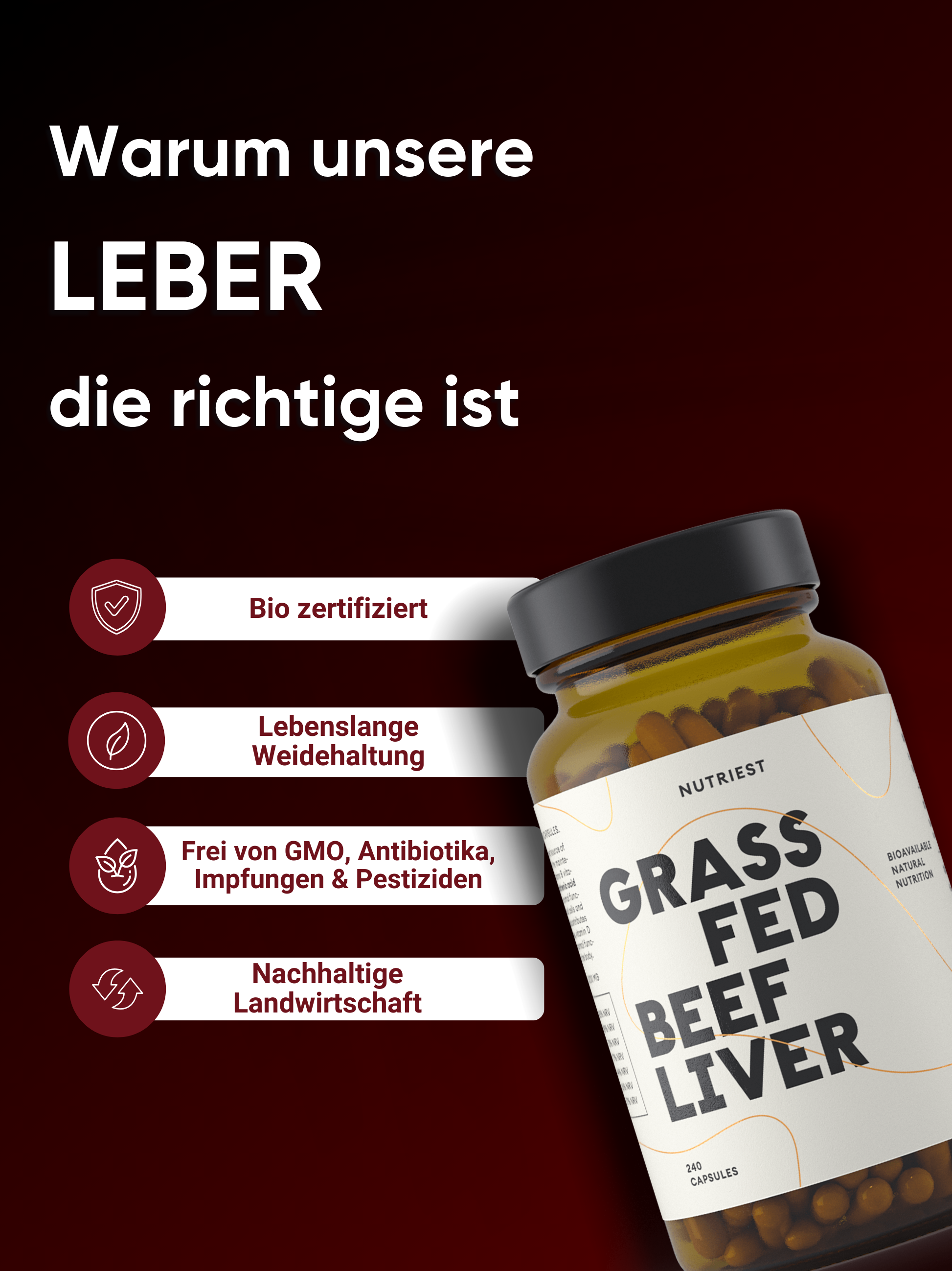 Getrocknete Bio-Rinderleber Kapseln aus Weidehaltung