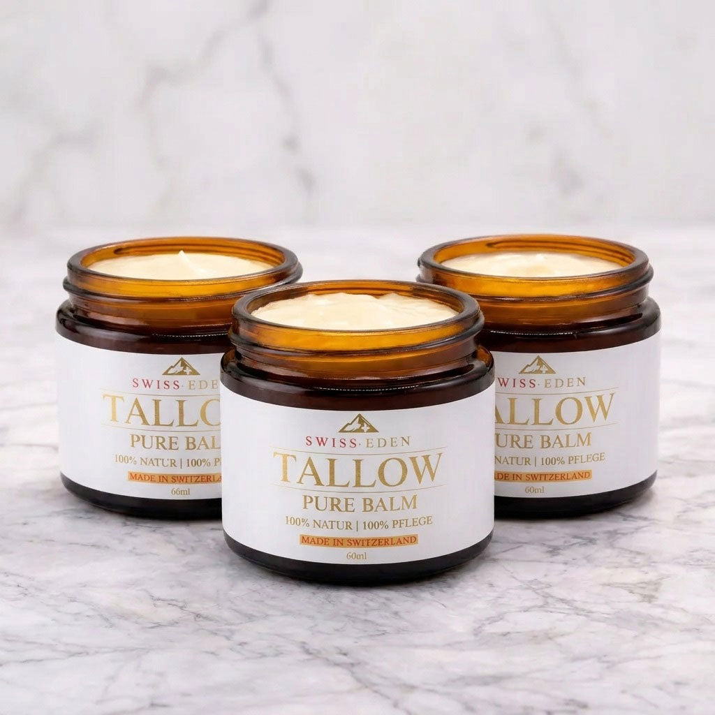 Swiss Eden Tallow Pure 3er Set mit 3 x 60 ml reinem Tallow für natürliche Hautpflege