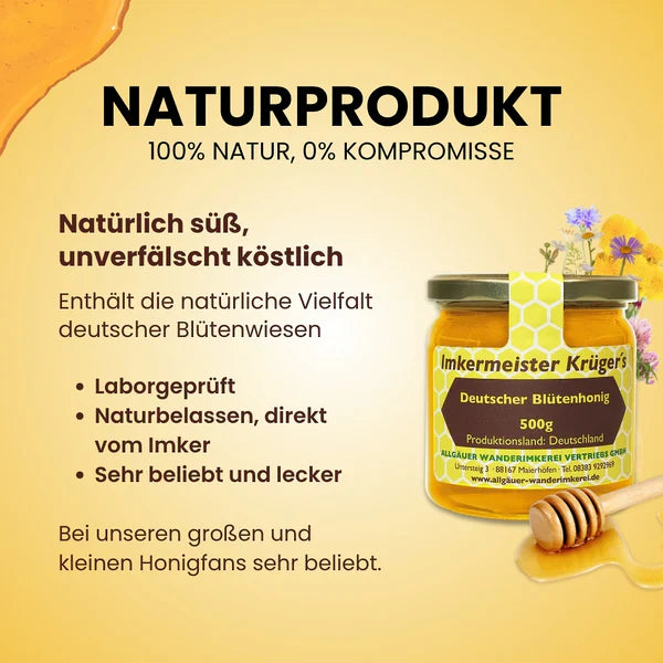 Deutscher Blütenhonig 500g – Flüssiger Premium Honig aus Deutschland
