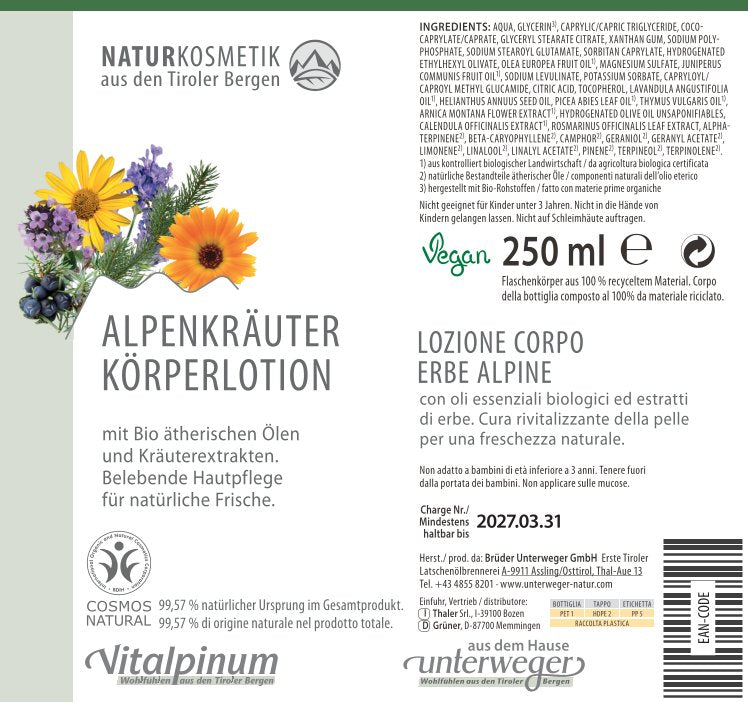 Unterweger Alpenkräuter Körperlotion mit Arnika & Ringelblume – Naturkosmetik
