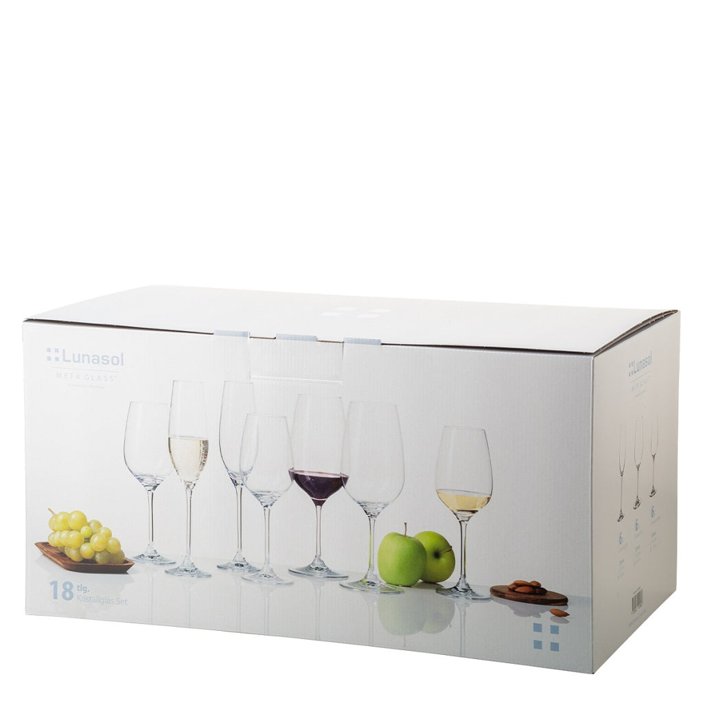 Lunasol Premium Glass Crystal Starter Set 18-piece – Elegant wine and champagne glasses made of crystal glass