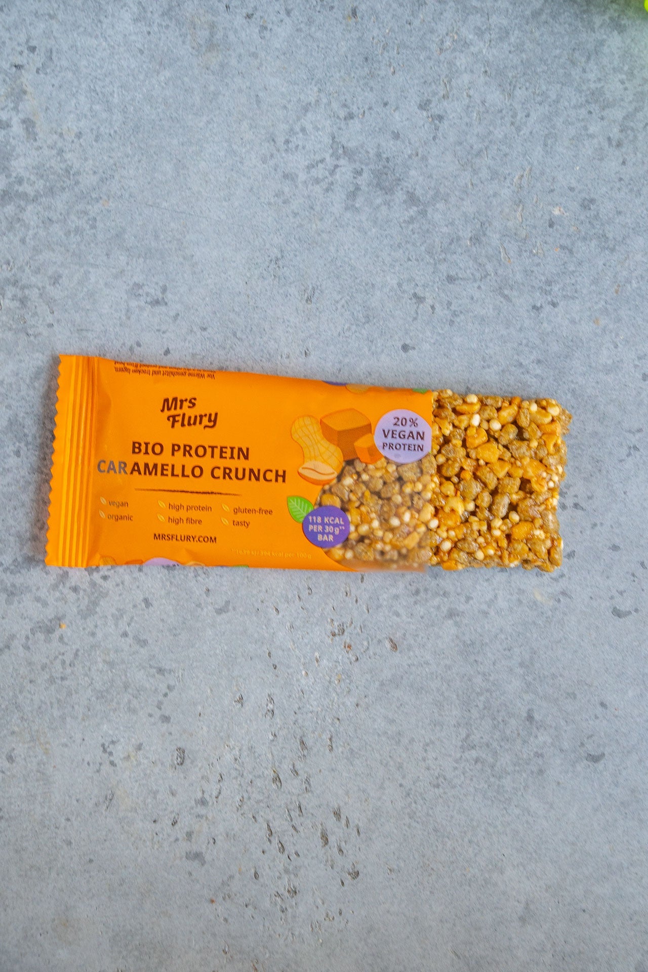 Bio Protein Caramello Crunch Riegel – Veganer Protein Snack mit Erdnuss