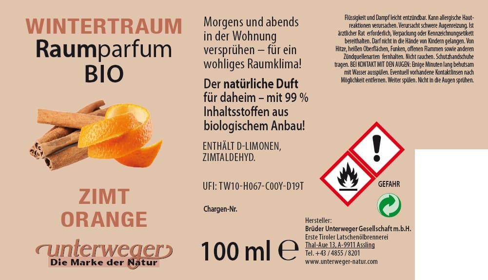 Unterweger Bio Raumparfum Wintertraum