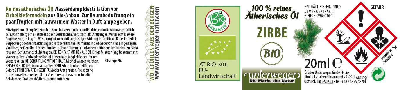 Unterweger Bio Zirbenöl aus 100% reinem BIO ätherischen Zirbenöl