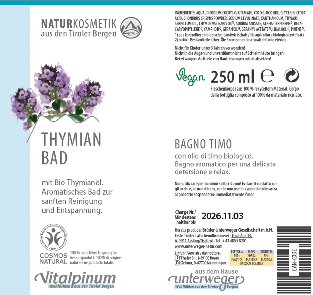 Thymian Badezusatz – Unterweger Naturkosmetik für Wohlbefinden