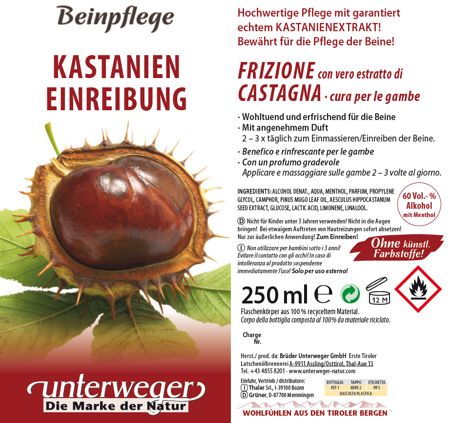 Unterweger Horse Chestnut Leg Lotion 250ml – refreshing, vegan rub