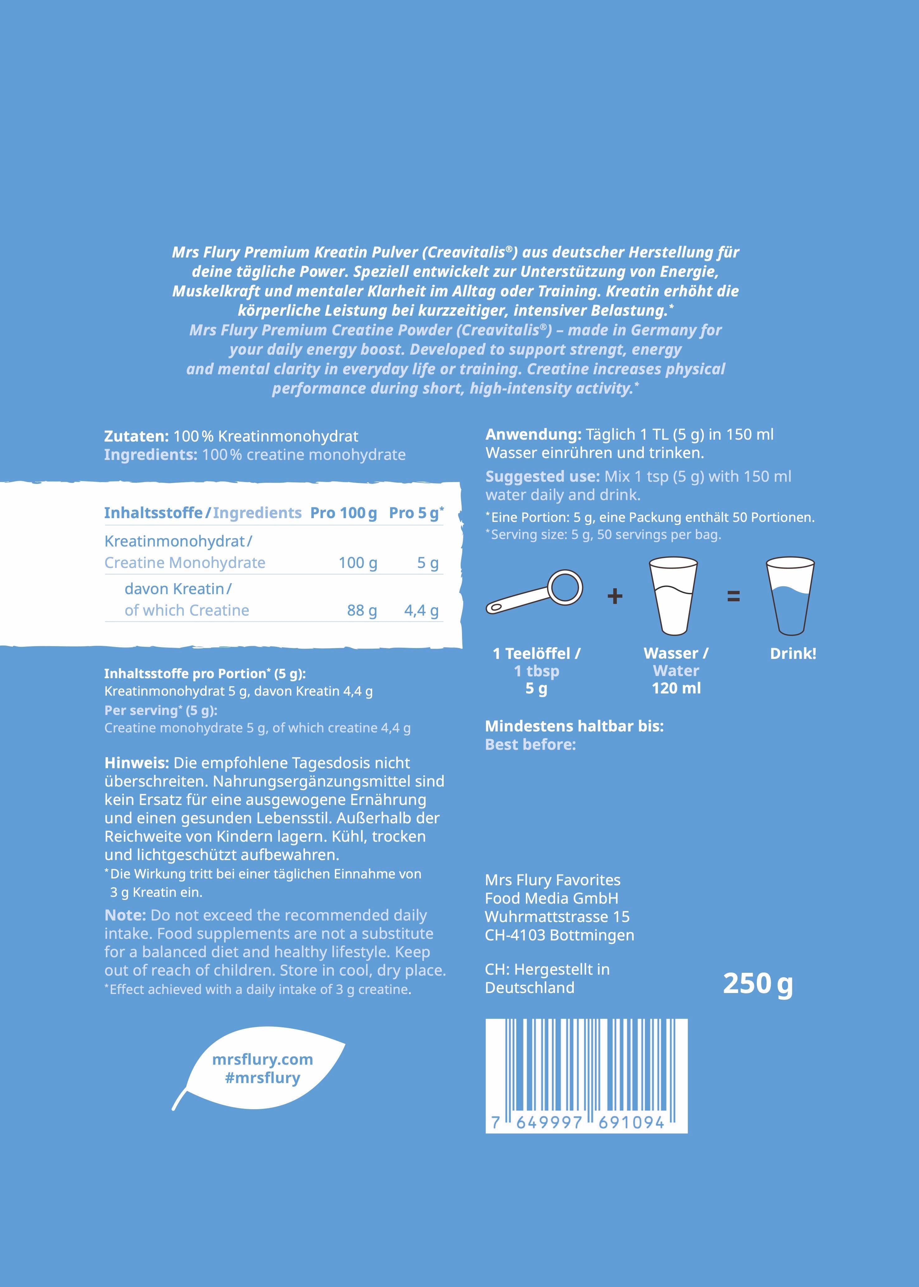 Creatine Monohydrate Powder – Creavitalis® Premium Creatine 250 g