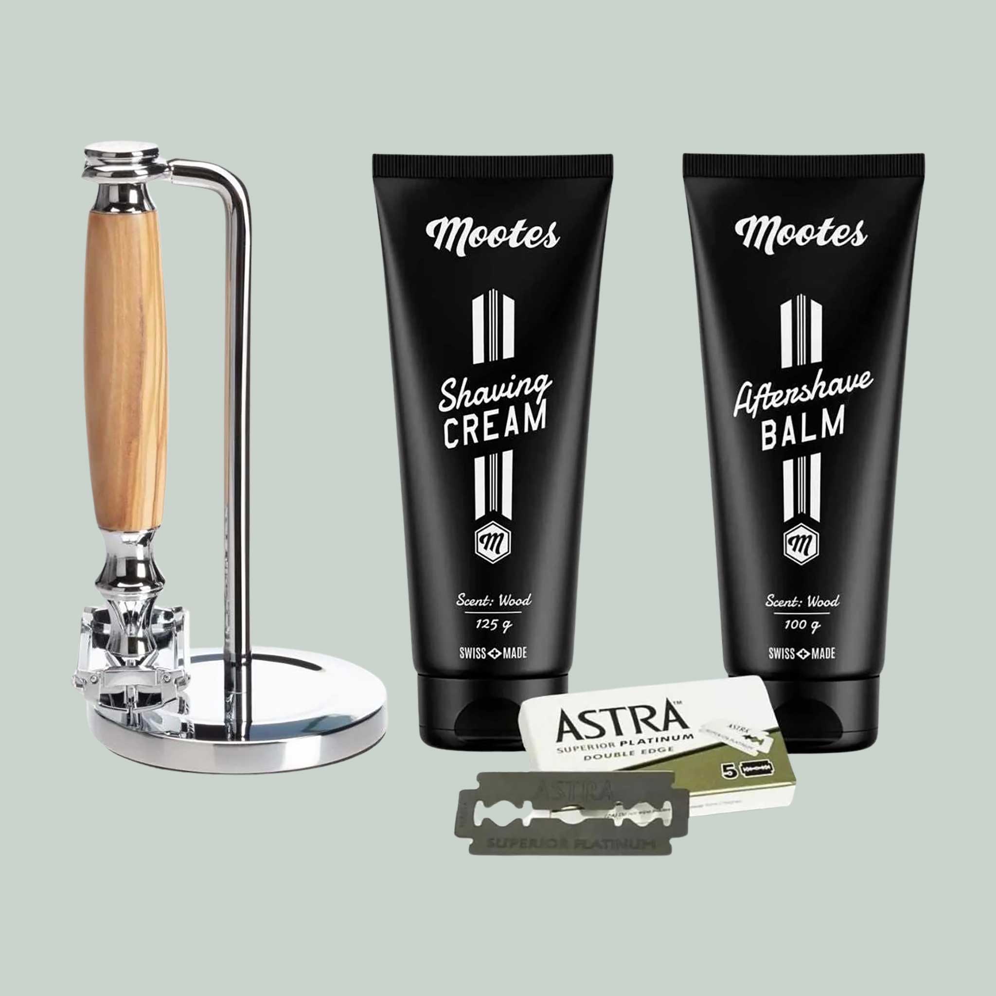 Mootes Rasierhobelset Basic 5-teilig – stilvolle Nassrasur mit Holzduft