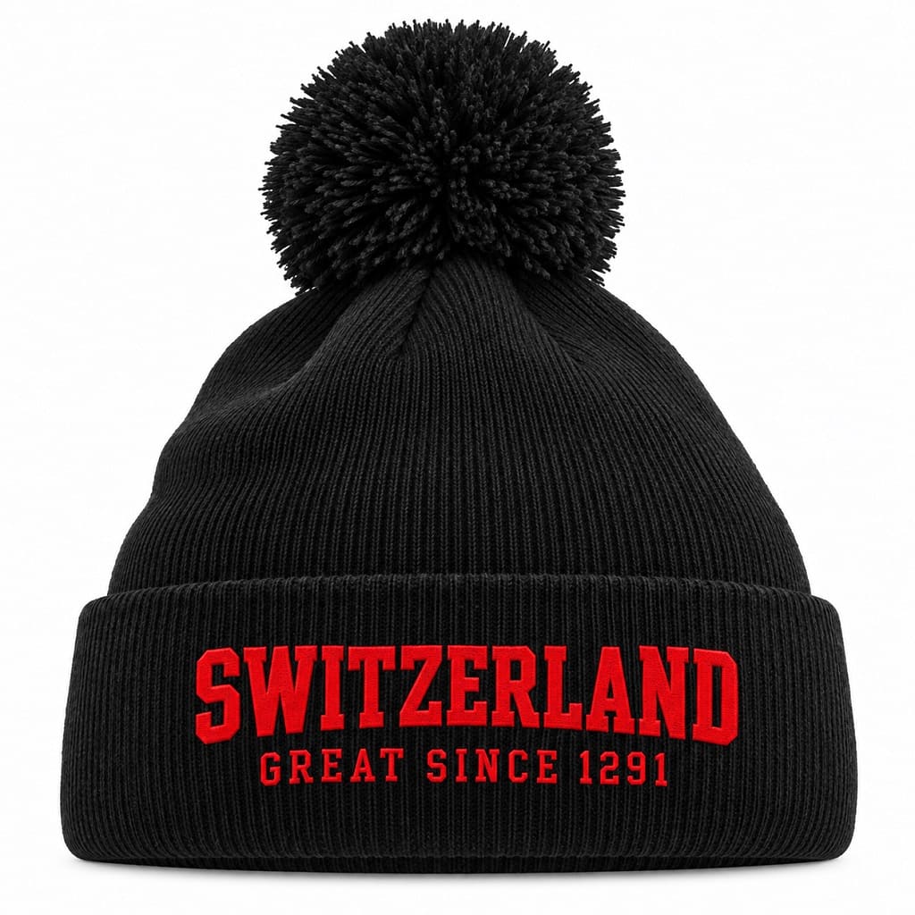 Wintermütze mit Bommel - Switzerland Great Since 1291