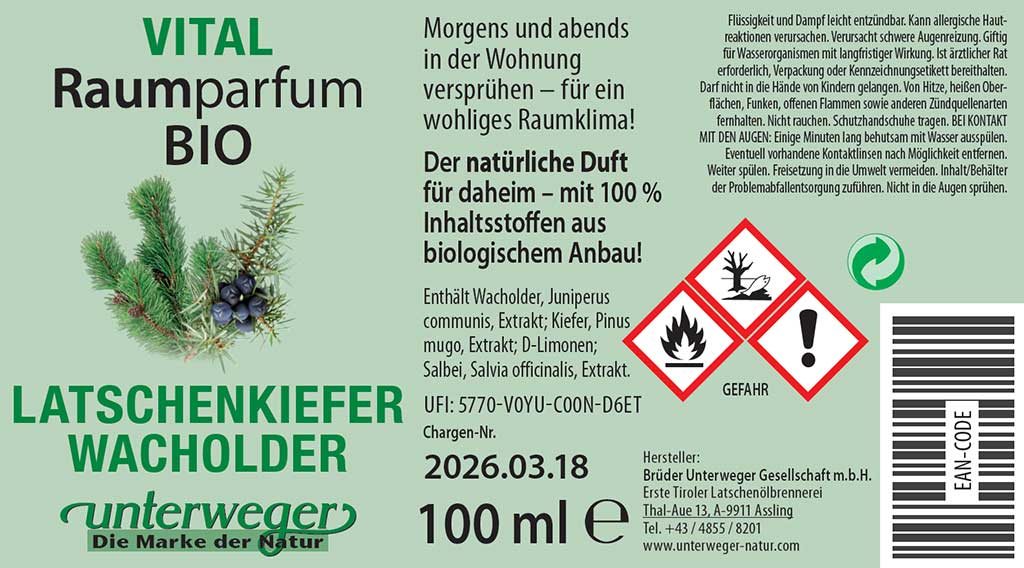 Organic room fragrance mountain pine juniper Unterweger – Alpine room scent