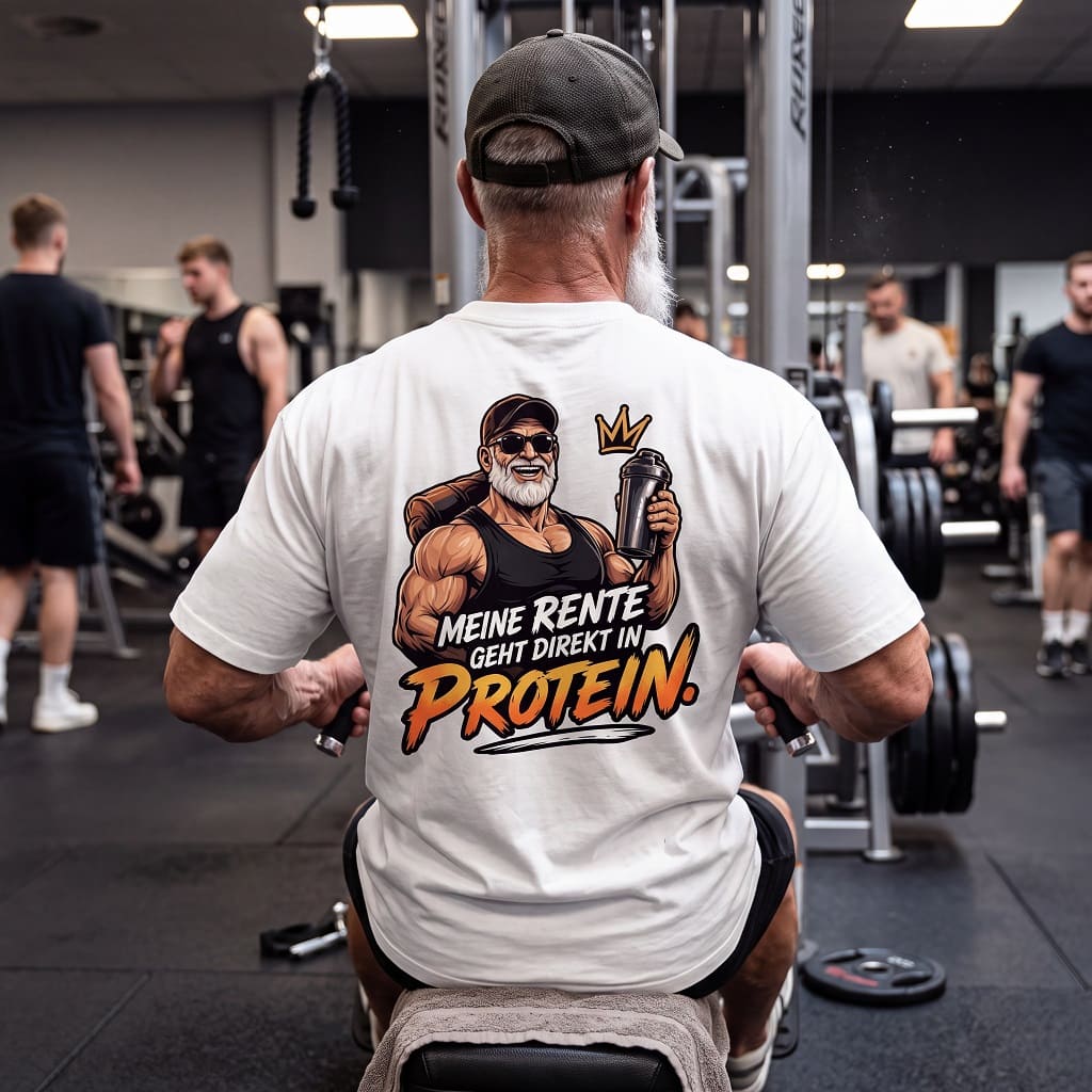 Oversized Gym-Shirt - Meine Rente geht direkt in Protein