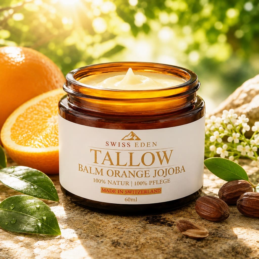 Swiss Eden Tallow Balm Orange Jojoba 60 ml – natürliche Hautpflege mit Rindertalg, Orange und Jojoba