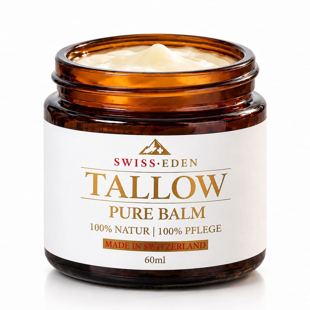 Swiss Eden Tallow Balm Pure 60 ml – natürliche Schweizer Hautpflege mit Rindertalg im Braunglas