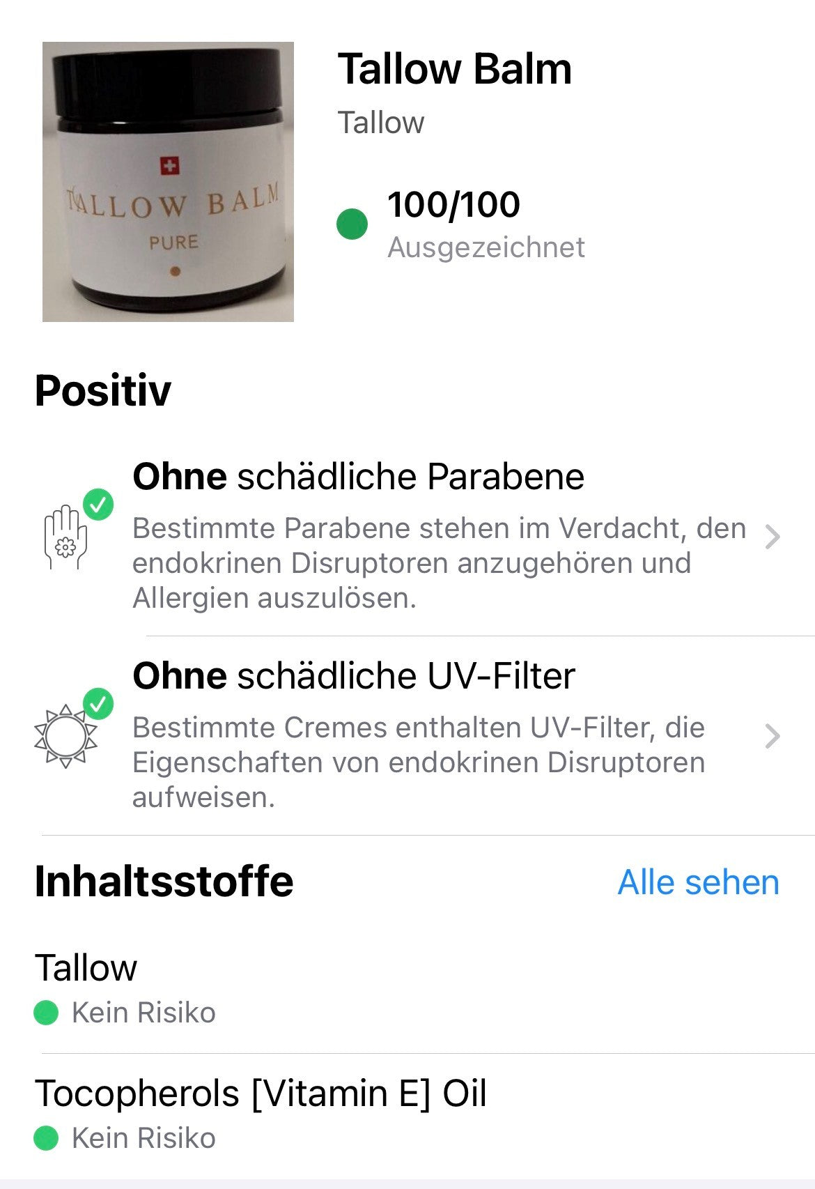 Original Swiss Tallow Balm Pure – Creme aus 100% Talg aus Weiderindern ohne Zusätze