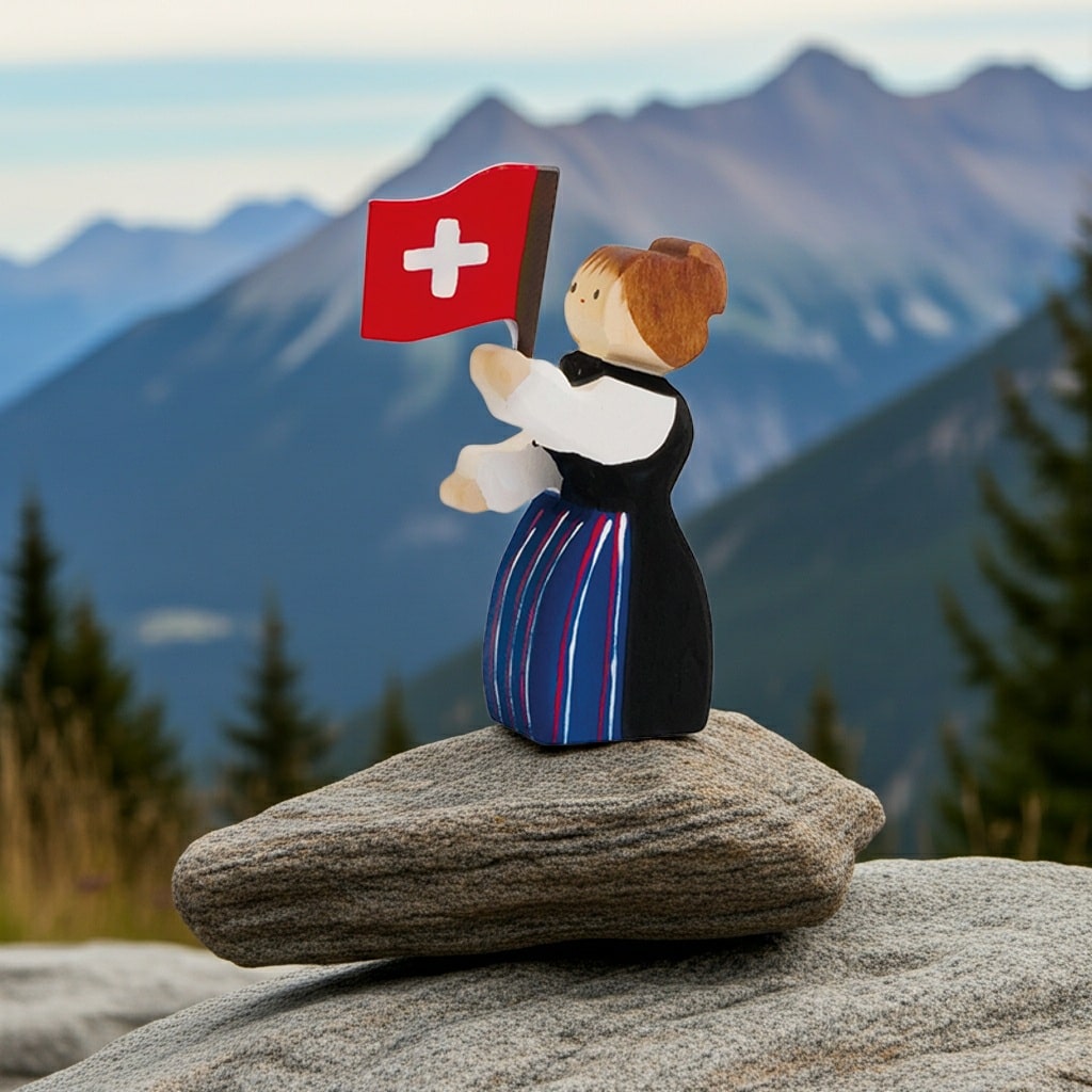 Trauffer Fahnenschwingerin Paula – handgefertigte Holzfigur
