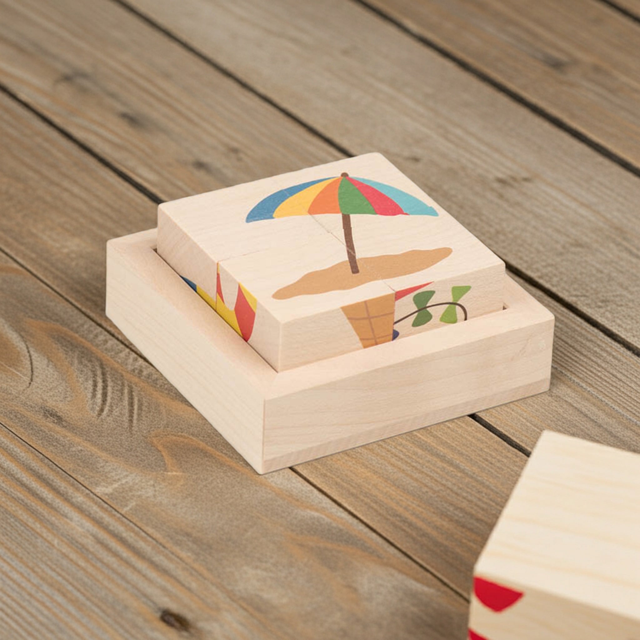 Kiener Würfelpuzzle Sommer – nachhaltiges Holzpuzzle aus der Schweiz