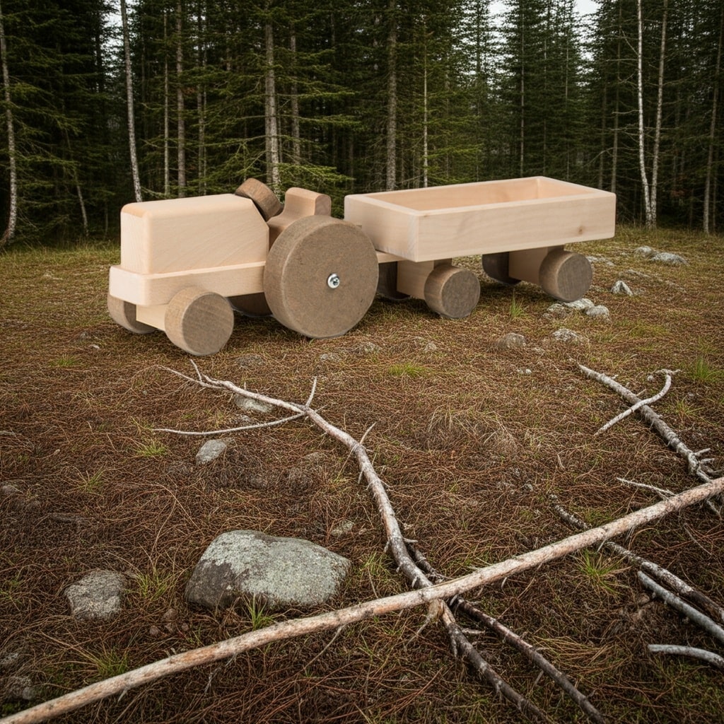 Trauffer Traktor mit Anhänger – handgefertigtes Holzspielzeug