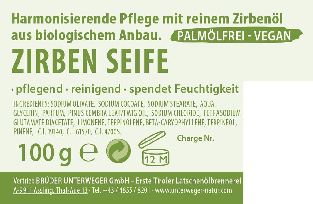 Unterweger Zirbenseife – Naturseife mit ätherischem Zirbenöl