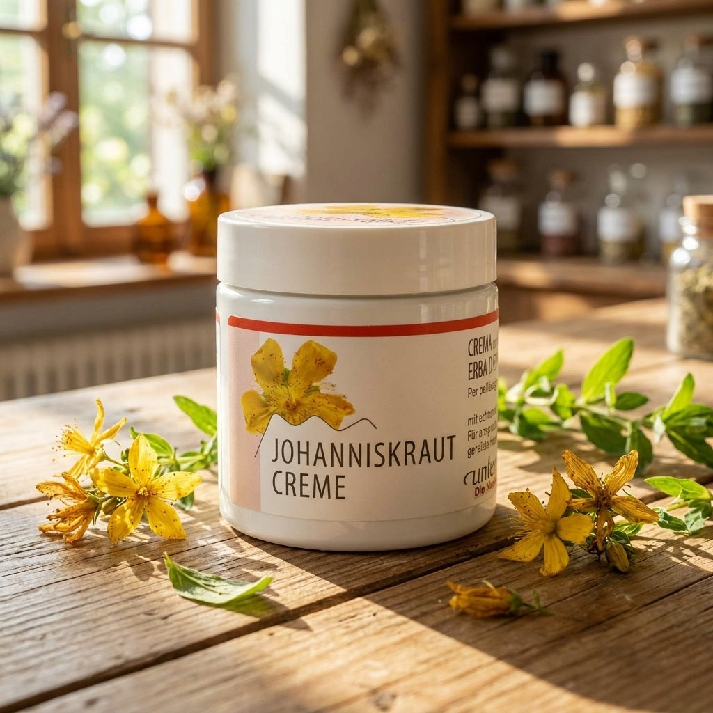 Johanniskraut Creme von Unterweger im 100 ml Tiegel für natürliche Hautpflege