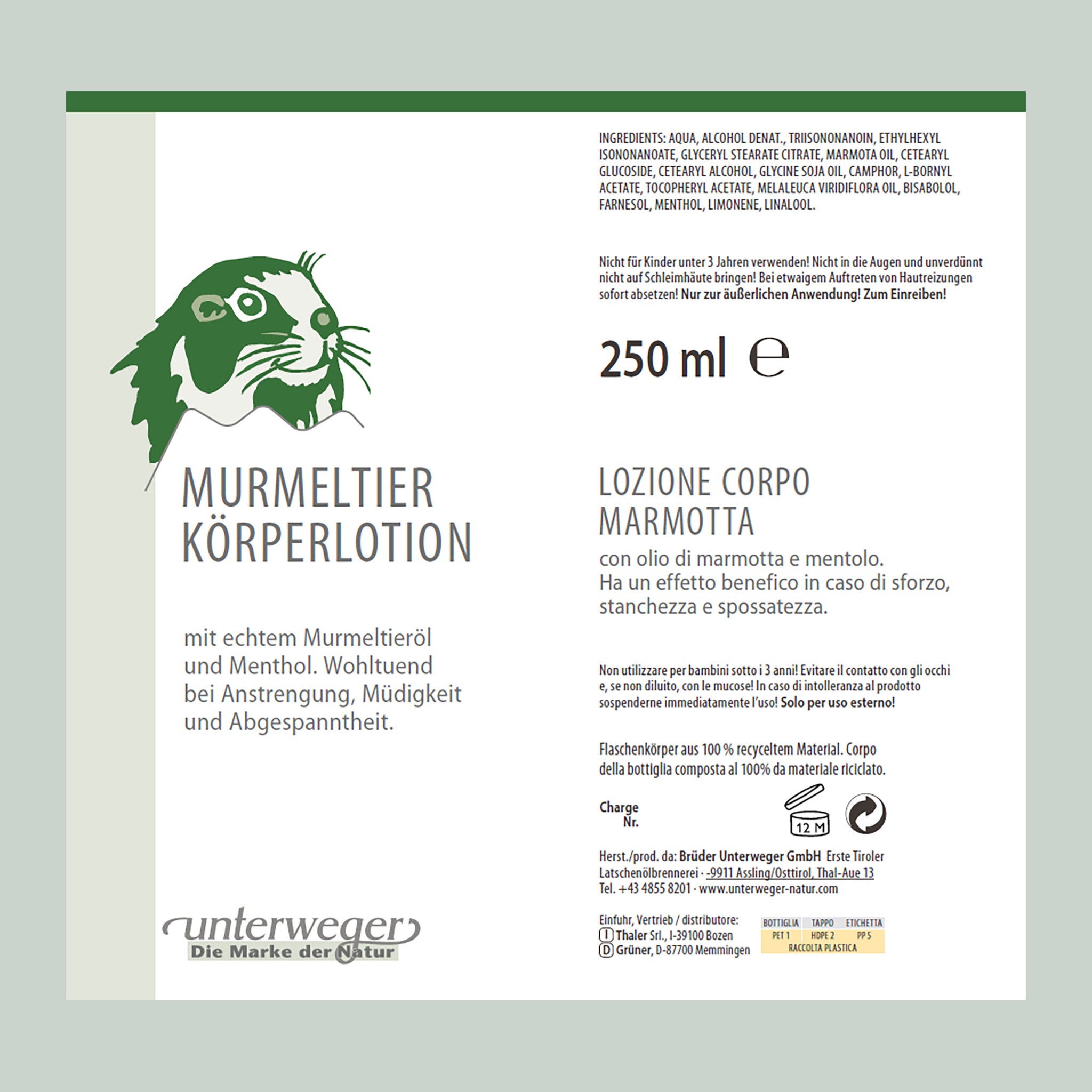Unterweger Murmeltier Körperlotion – Pflegende Body Lotion mit Murmeltieröl