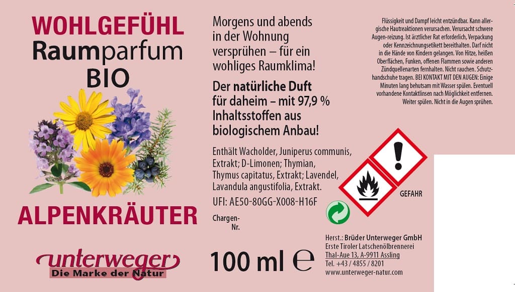 BIO Alpenkräuter Raumparfum Unterweger – Natürliche Frische mit ätherischen Ölen