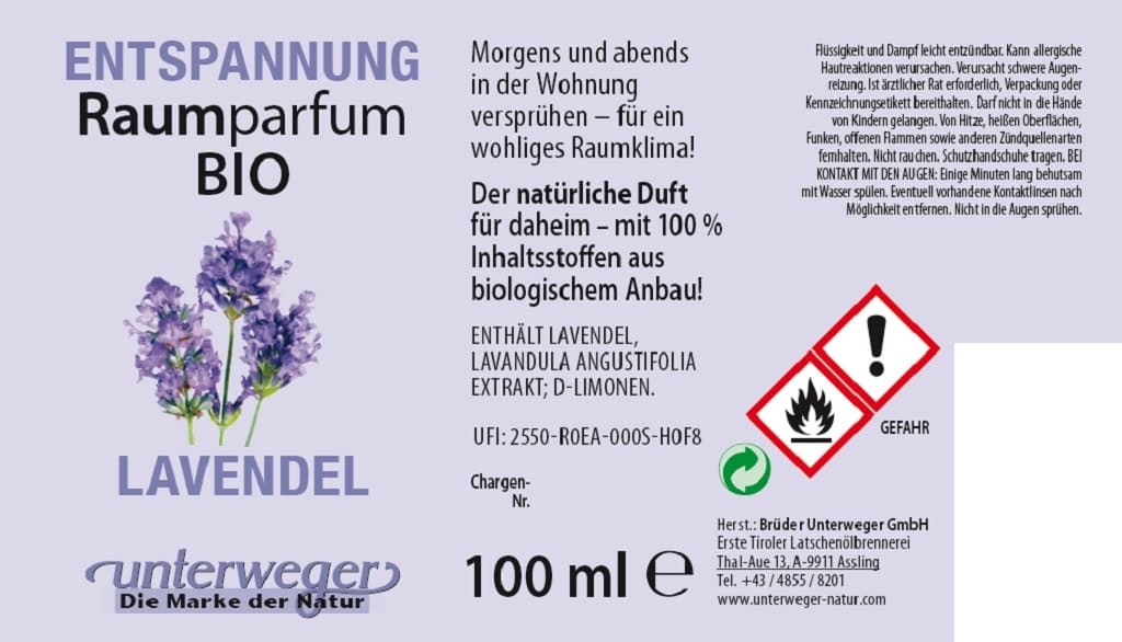 BIO Lavendel Raumparfüm von Unterweger – Alpenfrische & natürliche Entspannung