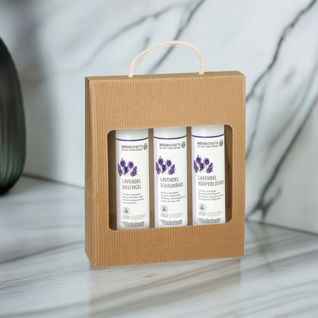 Geschenkkarton Lavendel von Unterweger - Duschgel, Schaumbad & Lotion