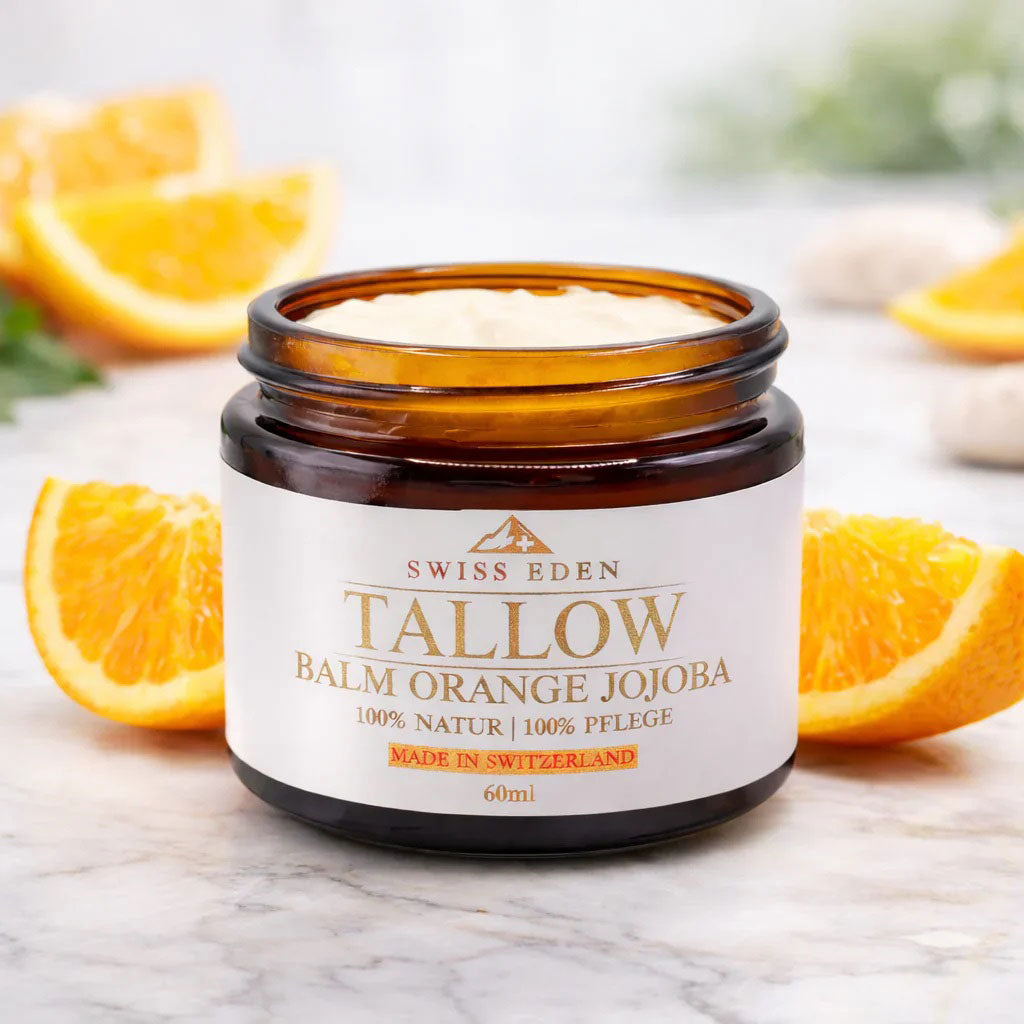 Swiss Eden Tallow Balm Orange Jojoba für natürliche Hautpflege